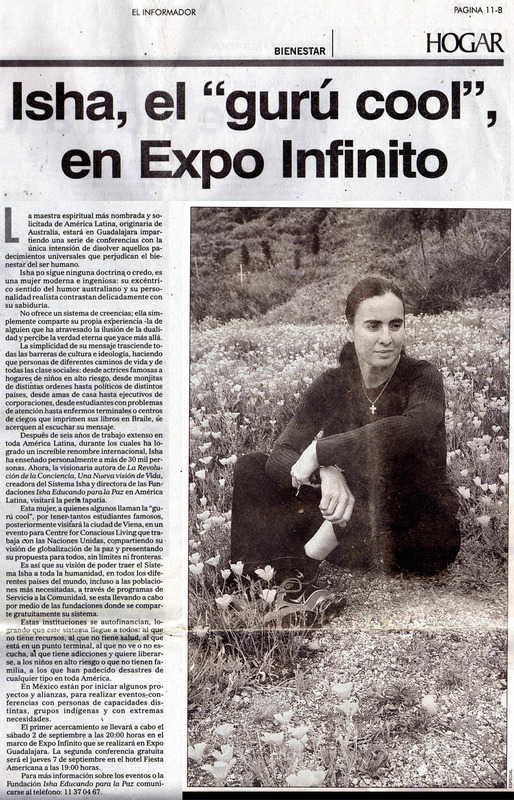 El Informador, Mexico Isha, el “guru cool” en Expo Infinito. Septiembre 2006