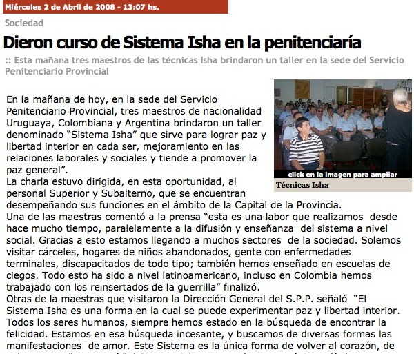 Dieron curso de Sistema Isha en la penitenciaría, Misiones, Argentina, abril 2008