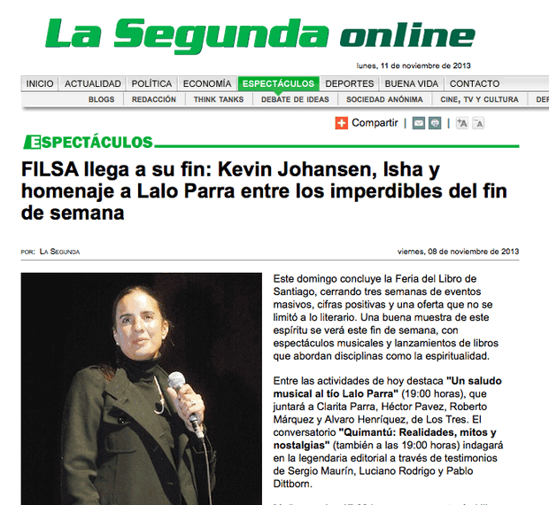 Isha Judd entre los imperdibles del fin de semana de la feria del libro de Santiago, Noviembre 2013 Dar Click en la imagen para ver la entrevista