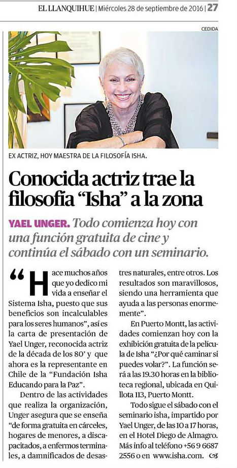 Yael Unger enseña Sistema Isha en Puerto Montt – Nota de el diario El Llanquihue